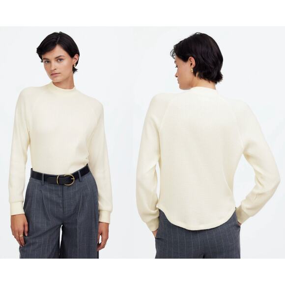 Madewell | NWT | Waffle-Knit Long-Sleeve Crewneck Tee in Winter White | Sz S - Picture 1 of 9